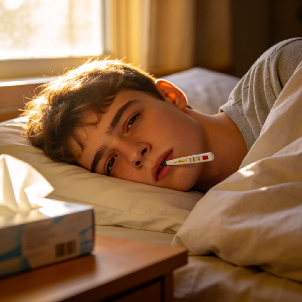 sick生病含义图解：疲惫的人卧床休息