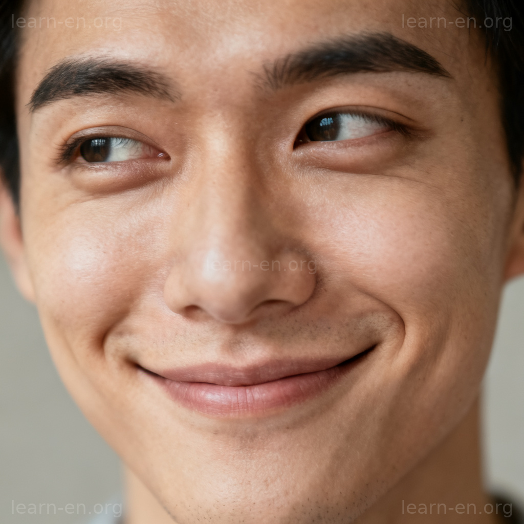 Simulation of emotion: person's forced polite smile with bored eyes