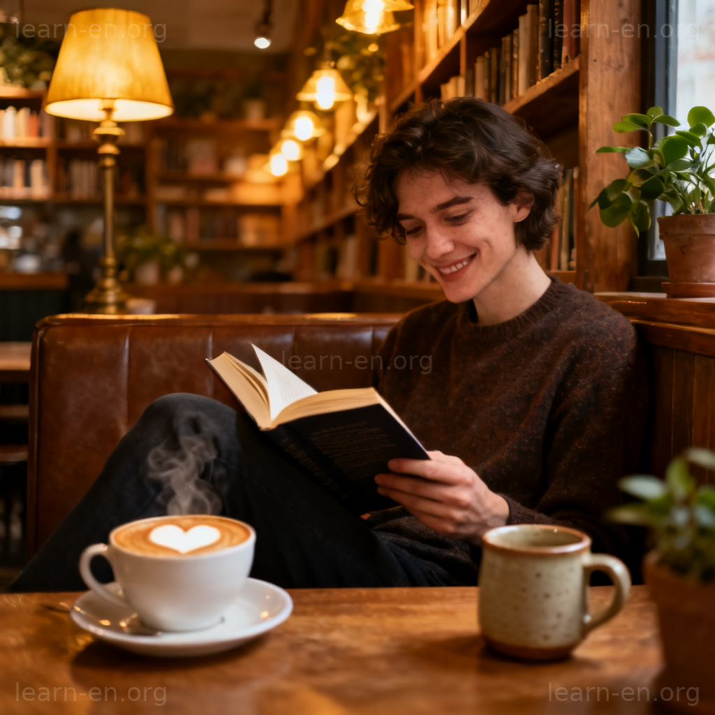 Single person reading book in cozy cafe