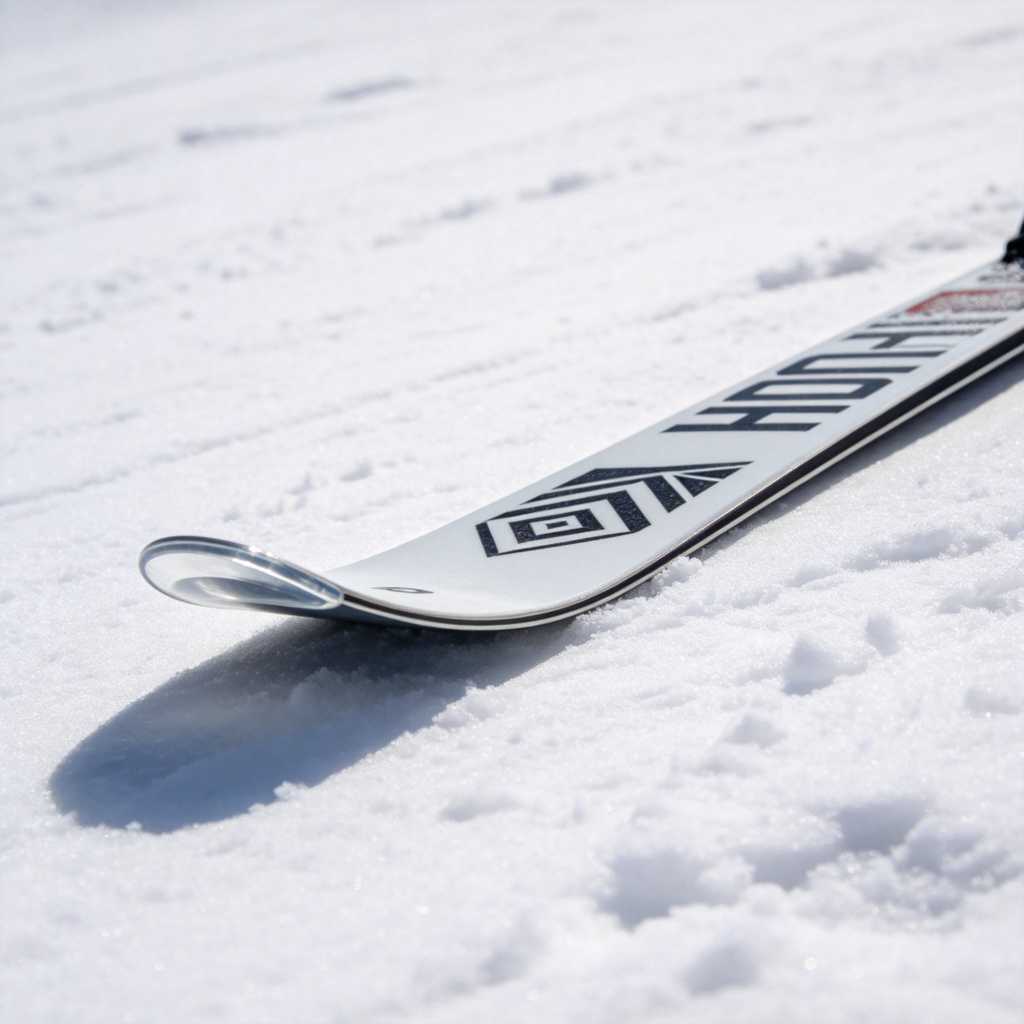 ski 滑雪板图解：单只滑雪板在雪地上的特写展示