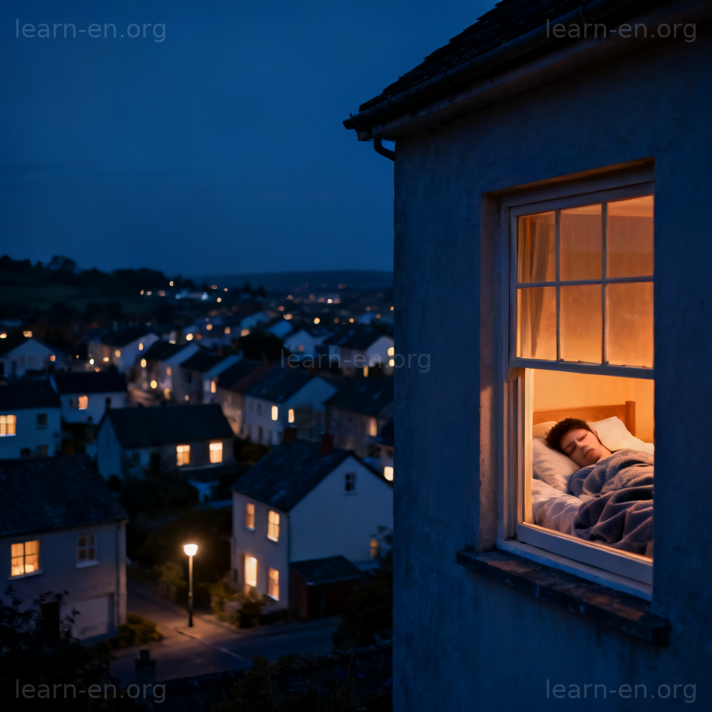 slumber 沉睡含义图解：小镇夜晚的宁静睡眠景象