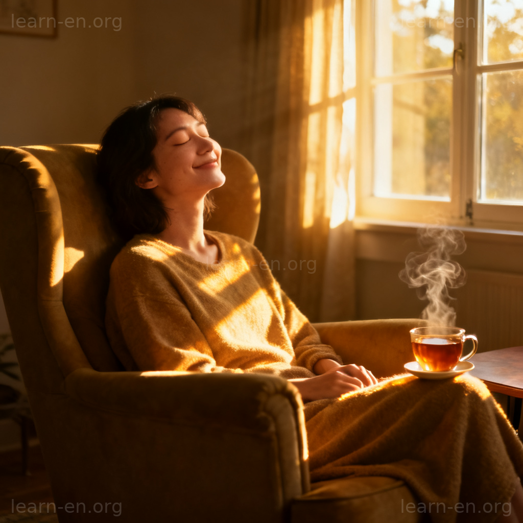 Soak in a moment: person relaxing and soaking up warm sunlight contentedly.