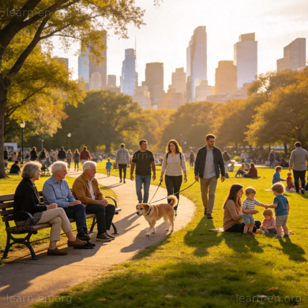 Society as organized community: diverse people interacting in a city park