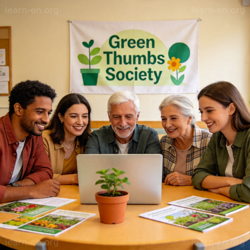 Society as interest club: members meeting with gardening brochures