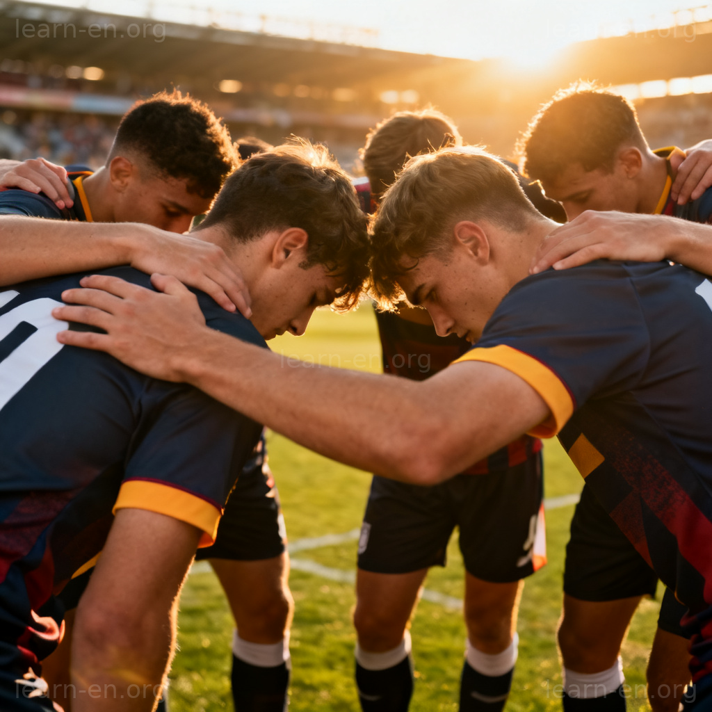 Solidarity sense of unity sports team huddle on field