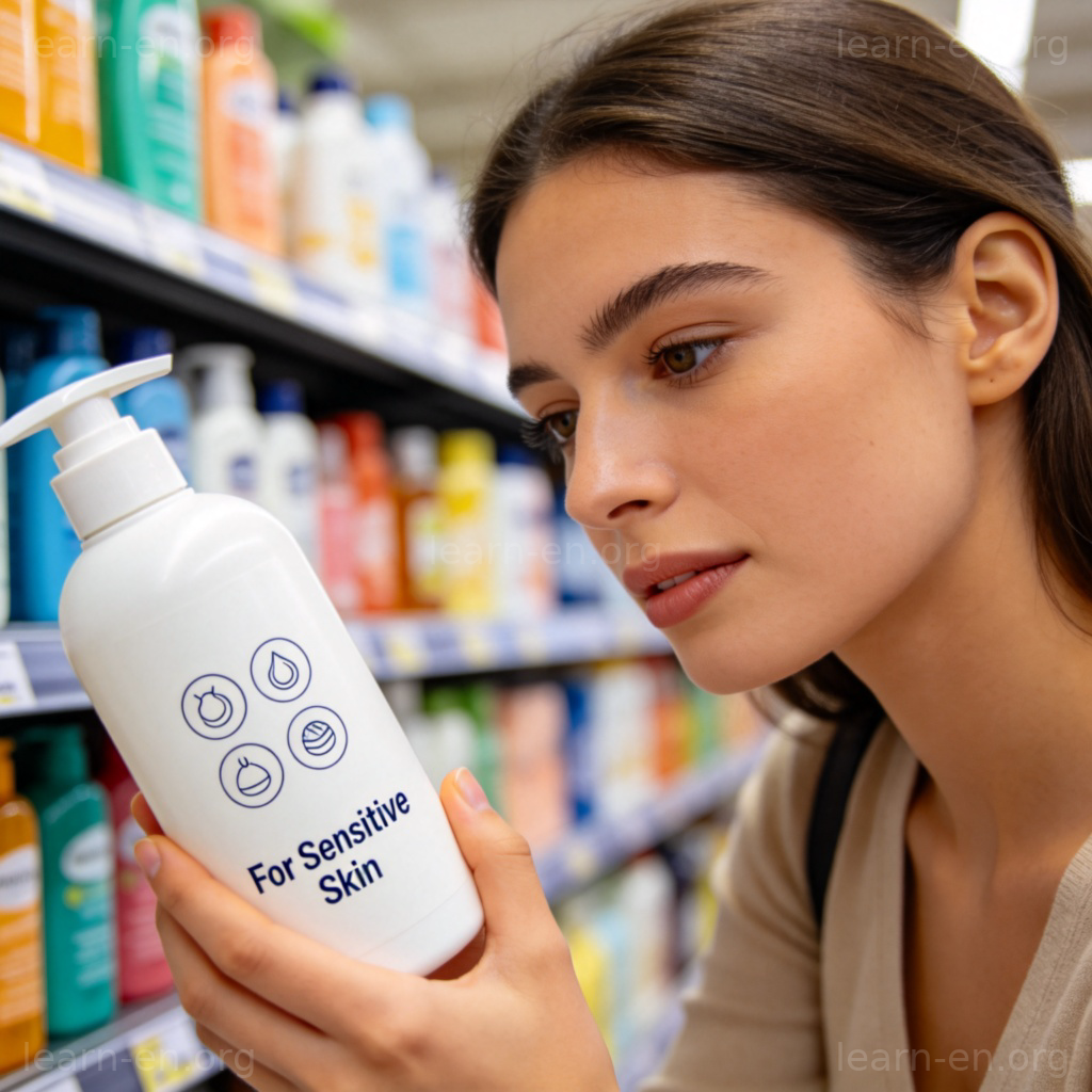 specifically 图解：超市中专注查看特定洗发水标签的女性