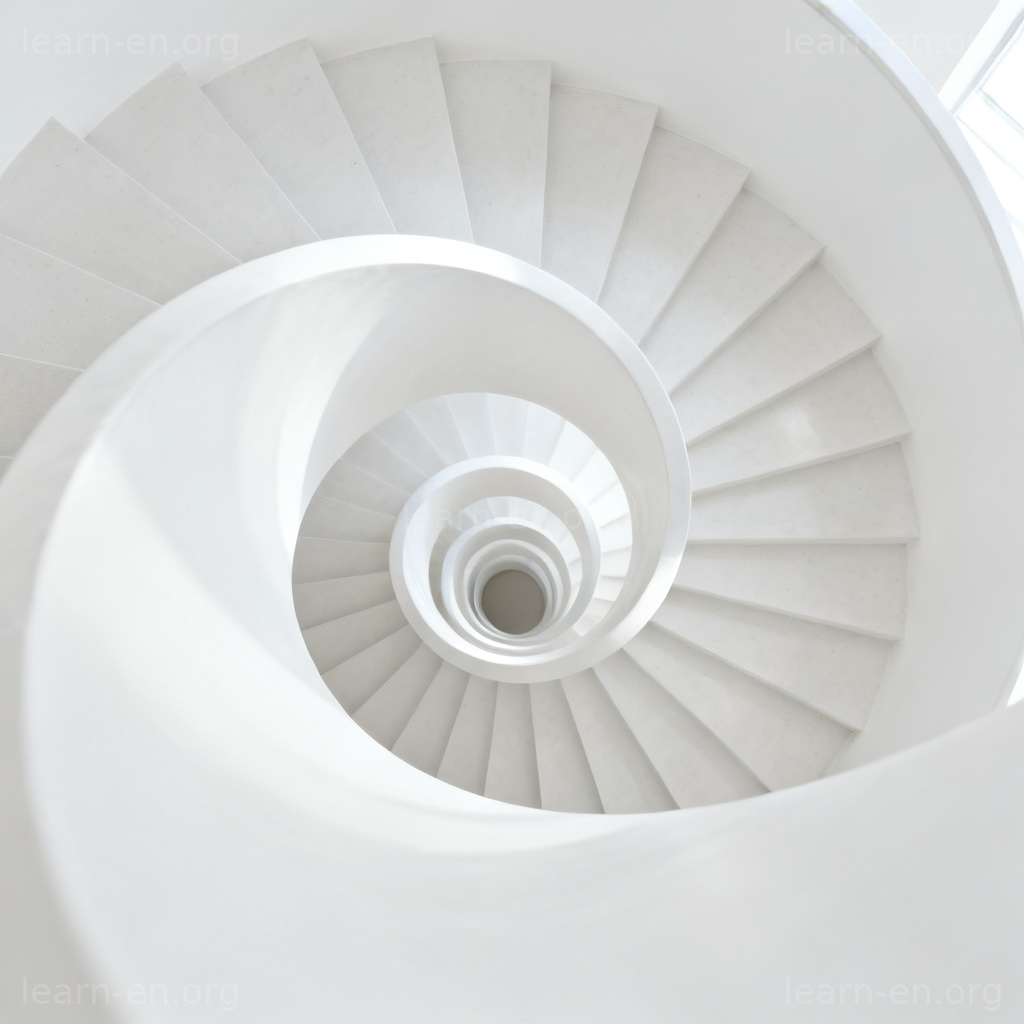 spiral 螺旋形图解：俯视现代白色旋转楼梯