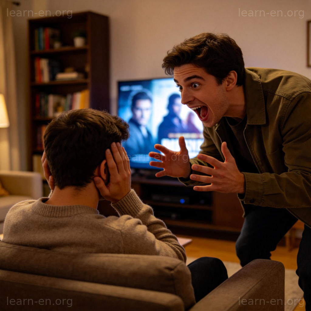 Spoiler剧透含义图解：一人捂耳闭眼，另一人兴奋讲述电影情节