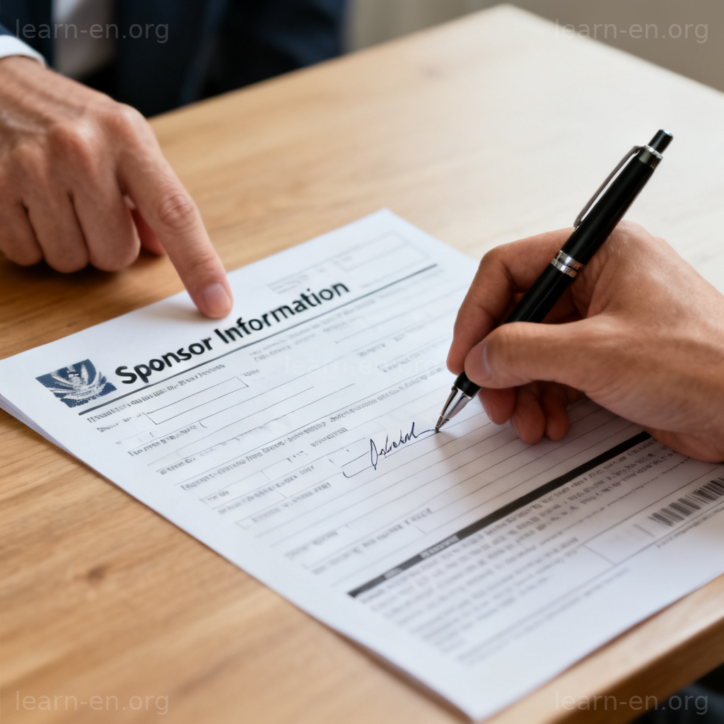 Sponsor as official guarantor shown signing a legal visa application document.