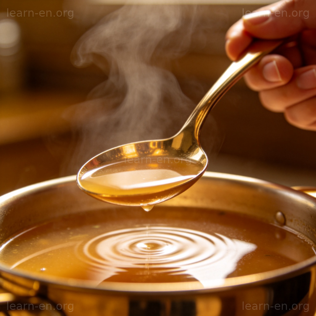 spoon 勺子图解：手持金属勺盛热汤的场景