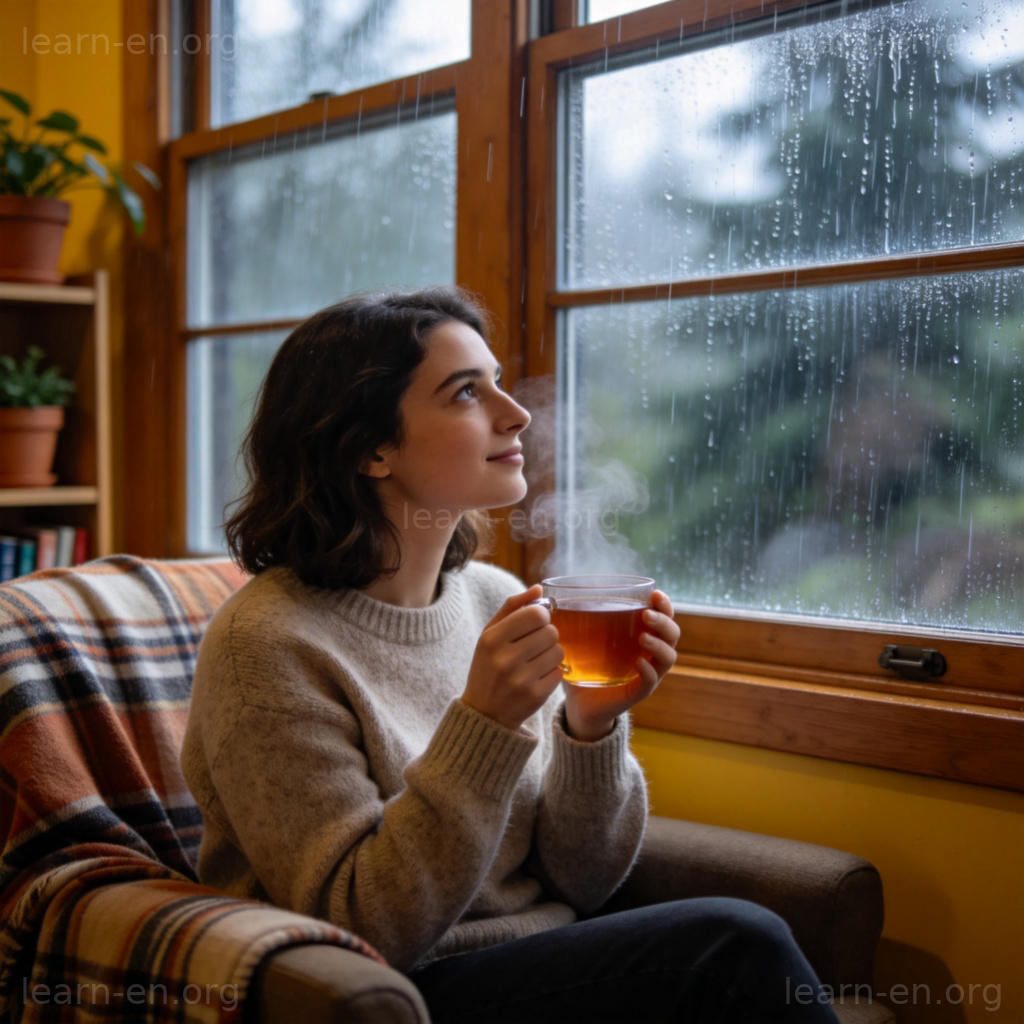 Stay indoors as much as possible 图解：雨天在室内喝茶看窗外