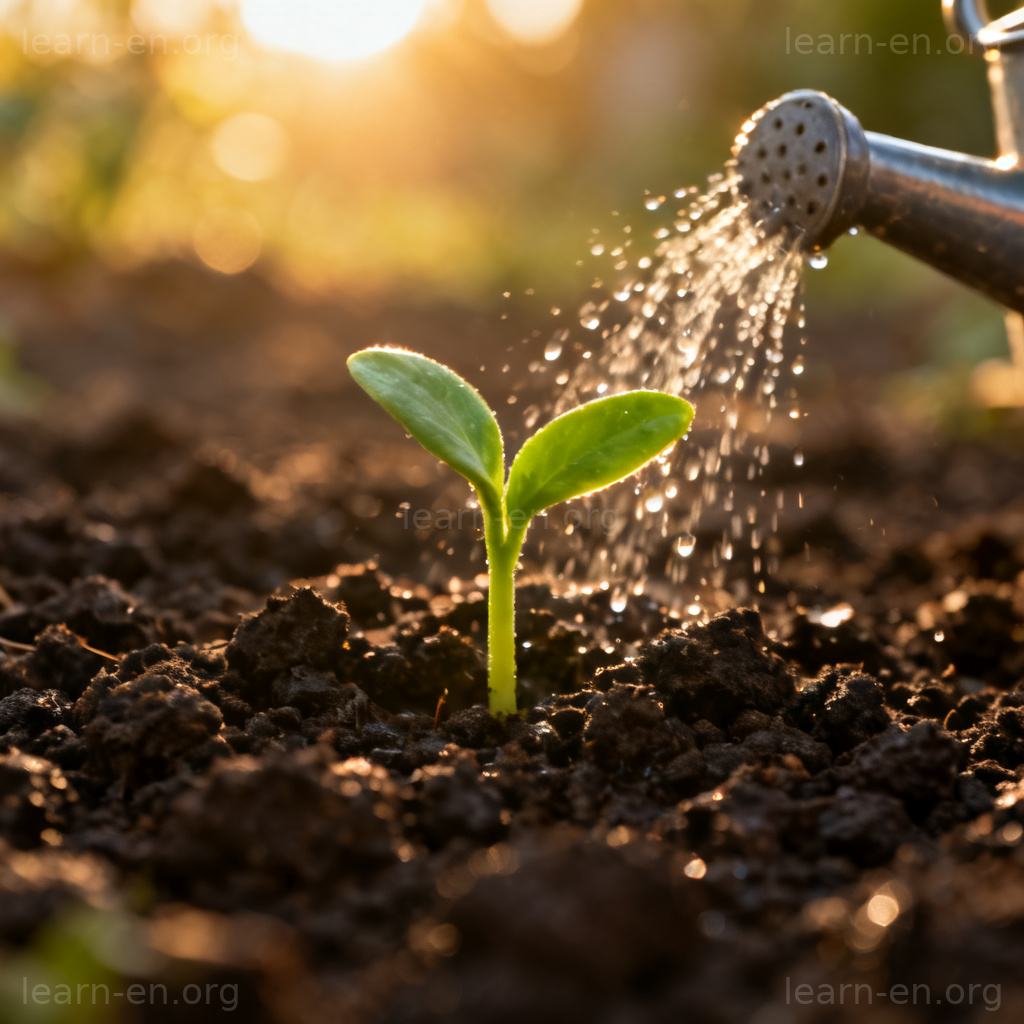 Stimulate growth concept shown by a green plant sprout breaking through fertile soil.