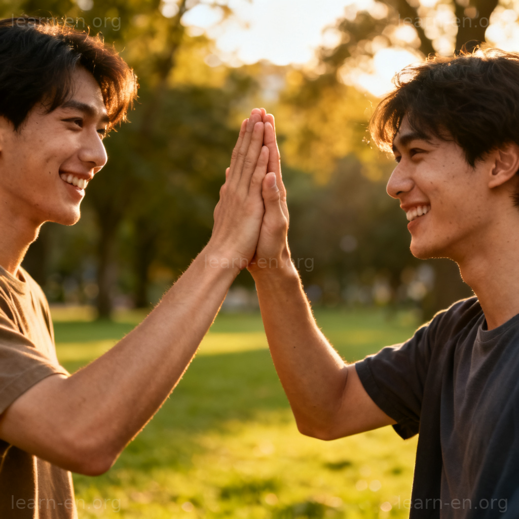 Strengthen relationships concept shown by two friends sharing a supportive high-five.