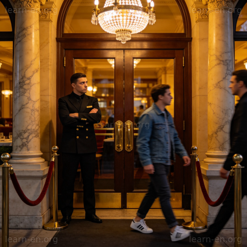 stuck-up 高不可攀场景：豪华餐厅门卫冷视普通顾客