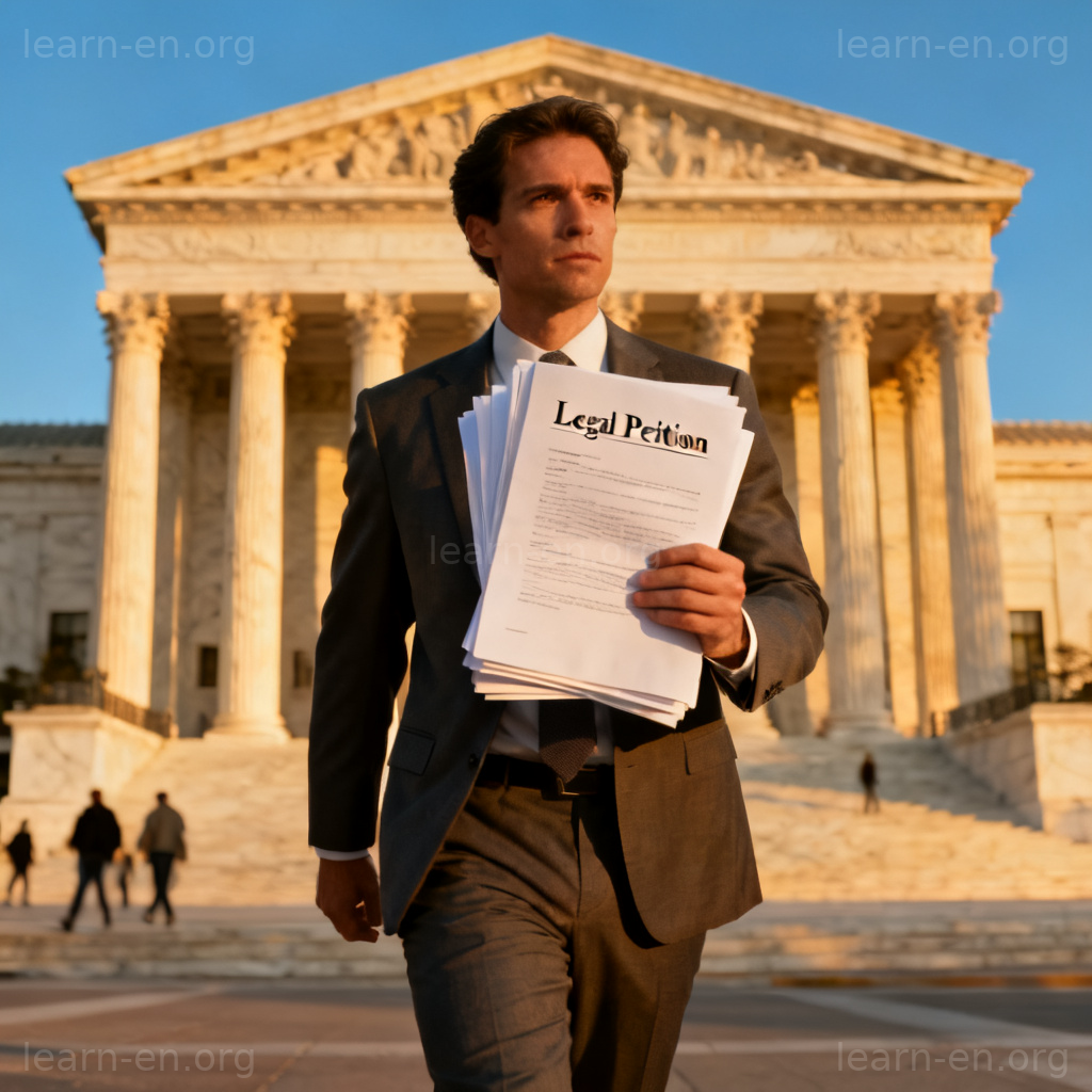 Person suing in court with legal documents