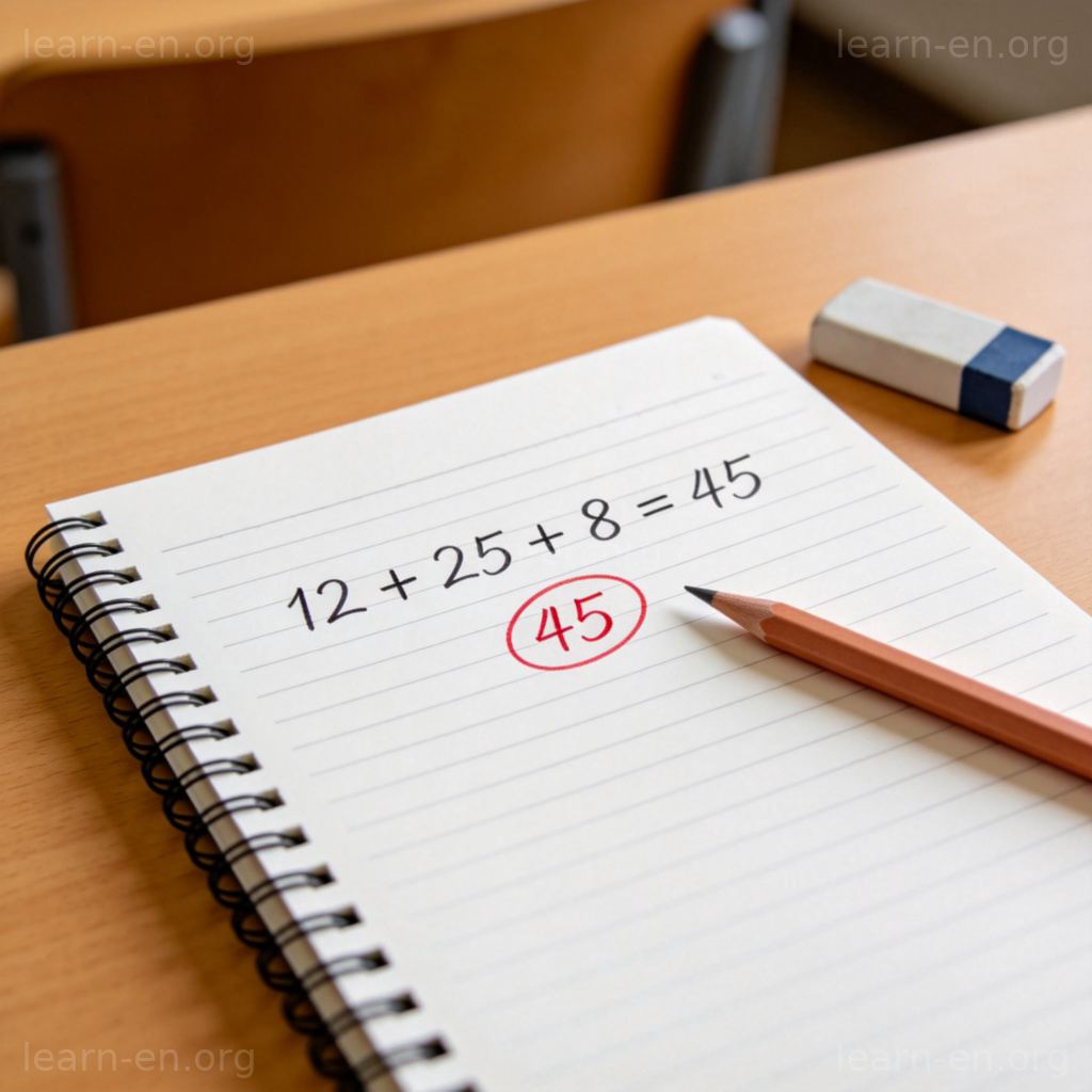 sum 总和含义图解：笔记本上的加法计算示例