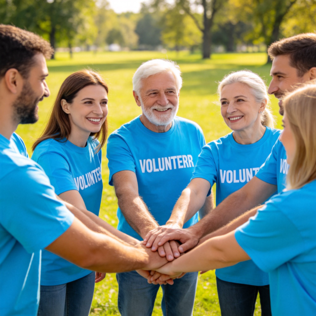 supporter 支持者含义图解：一群穿着统一T恤的志愿者