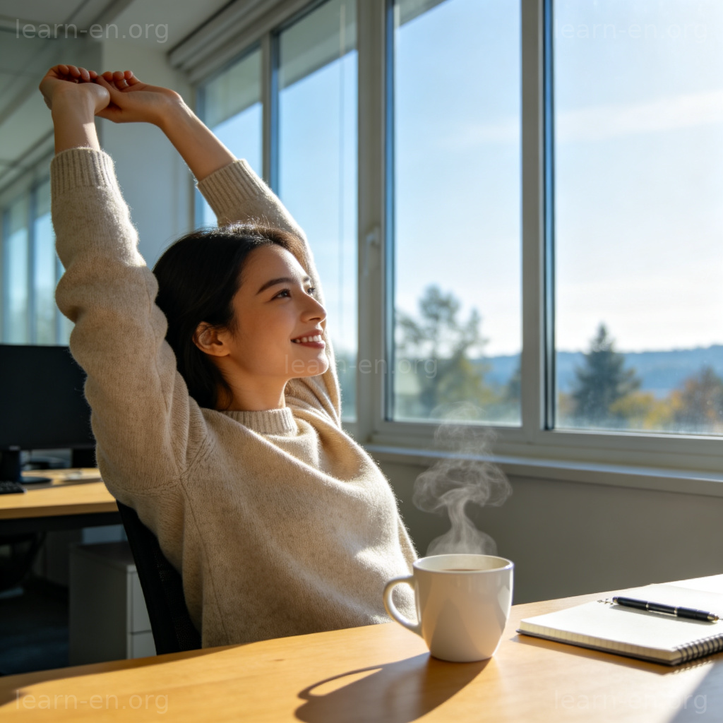 take a break 图解：办公桌前喝咖啡放松的人