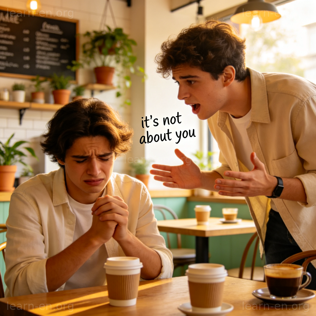 Take it personally 图解：朋友解释“不是针对你”时，一人感到受伤的咖啡馆场景