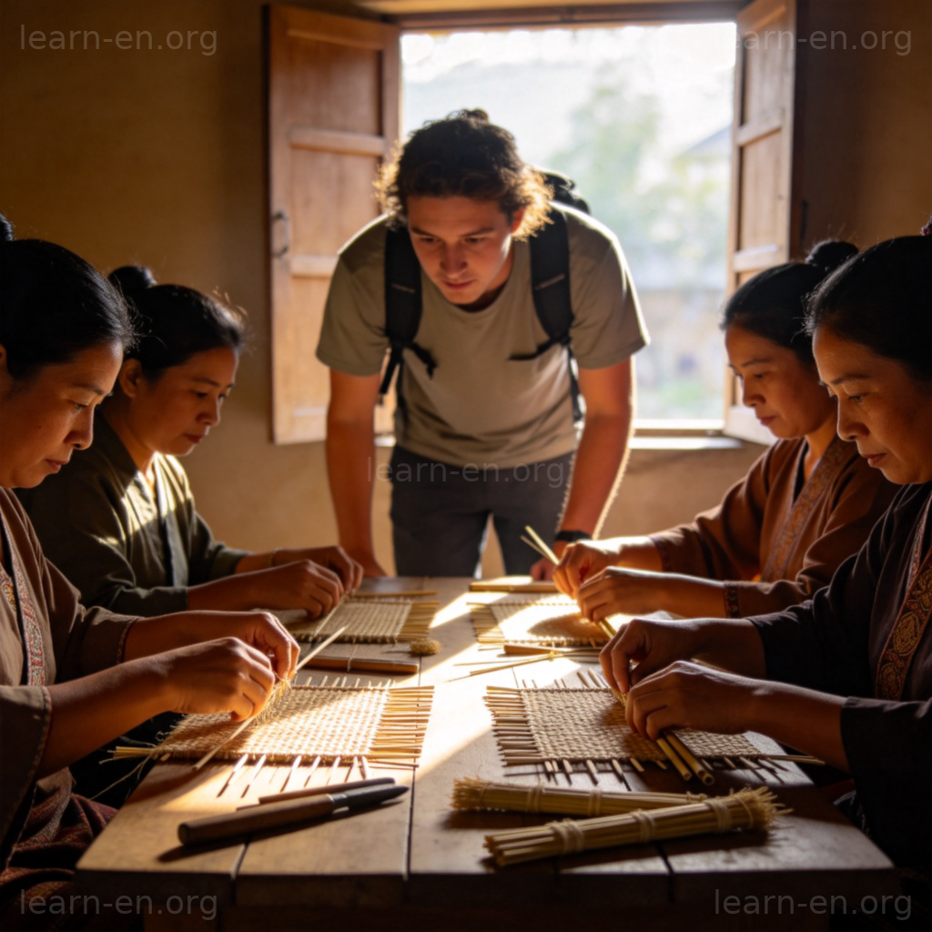 Take Notes 场景：旅行者用心观察并记住传统工艺步骤