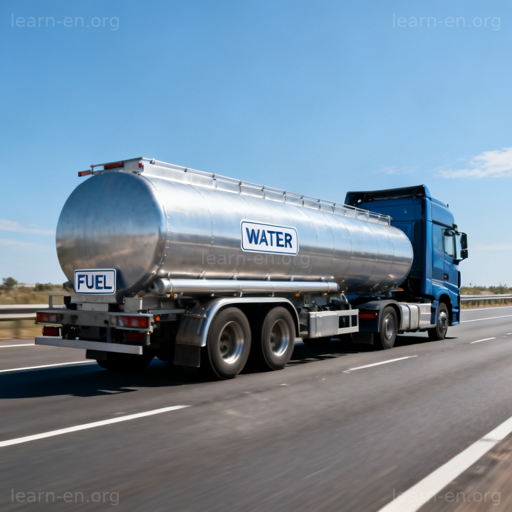 Road tanker truck with cylindrical tank on highway