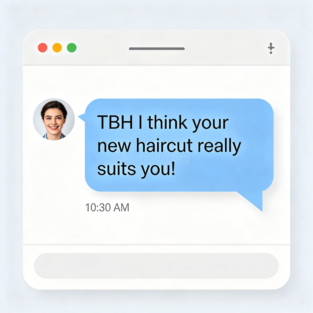 TBH聊天缩写图解：聊天框中显示‘TBH’及真诚意见气泡