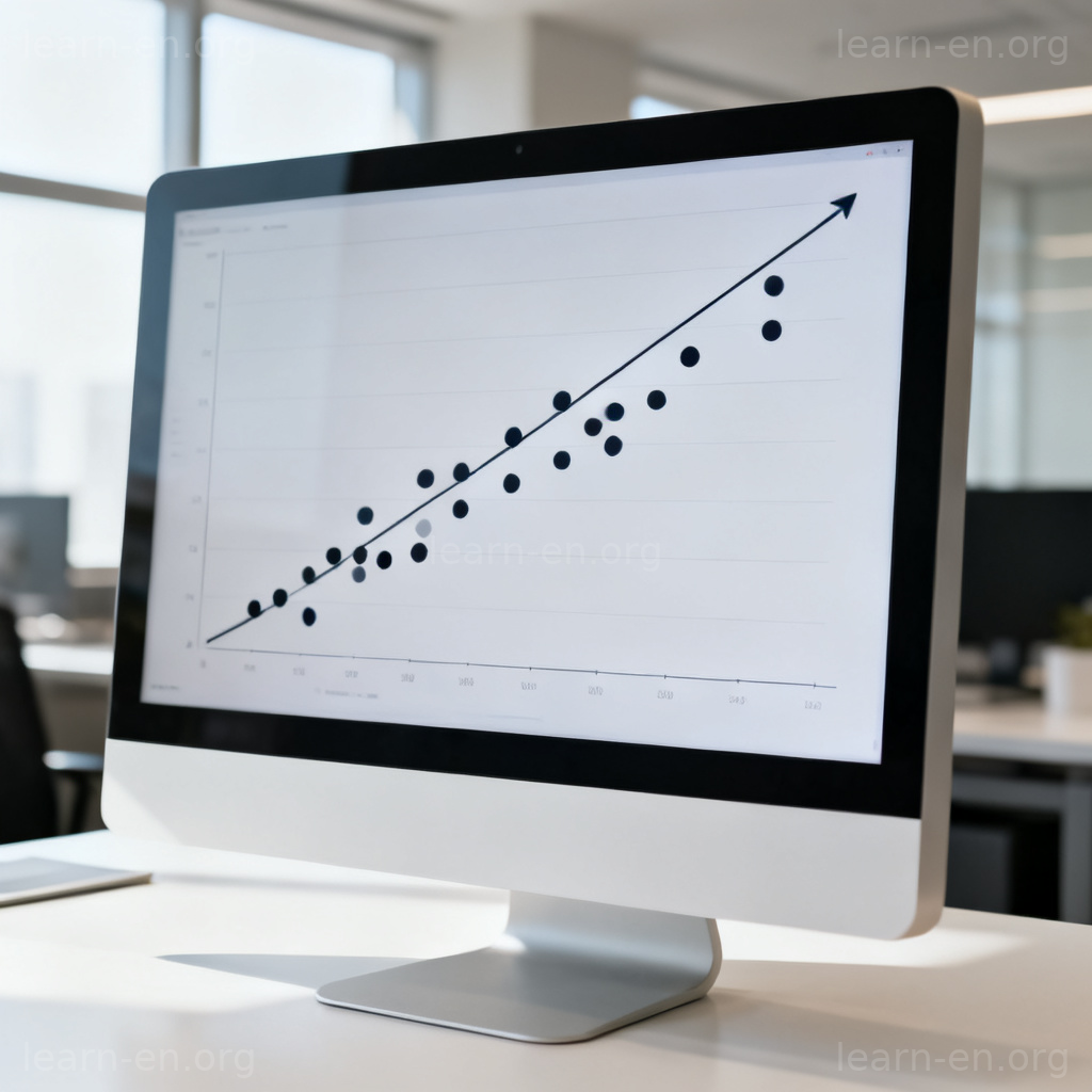 Statistical tendency shown on a computer screen with data points clustering along a line.