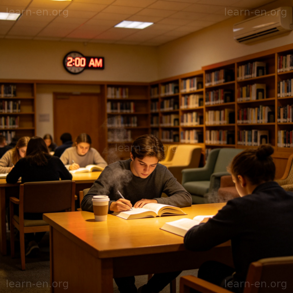 The library is open 24 hours 场景图解：深夜图书馆学生备考