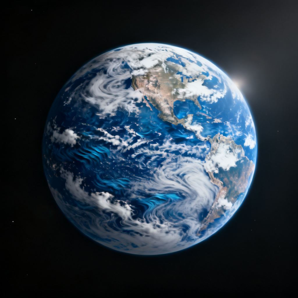 A view of planet Earth from space, showing blue oceans and white clouds against the blackness of space. The Earth is the central and only planet in focus, clearly representing a unique celestial body. Scientific, realistic style.