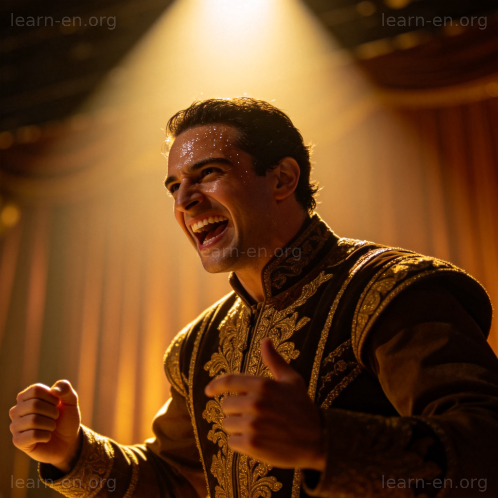 Actor performing on stage under spotlight in live theater