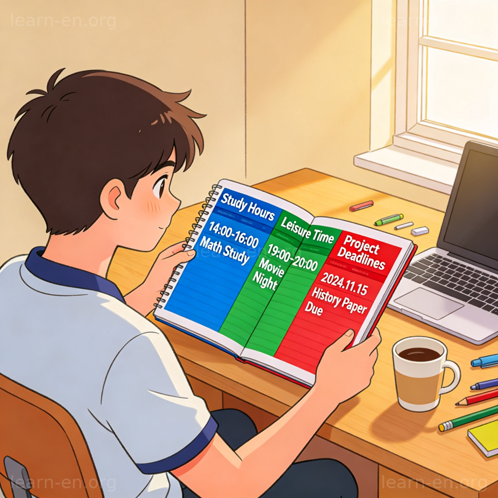 Student using color-coded planner for time management