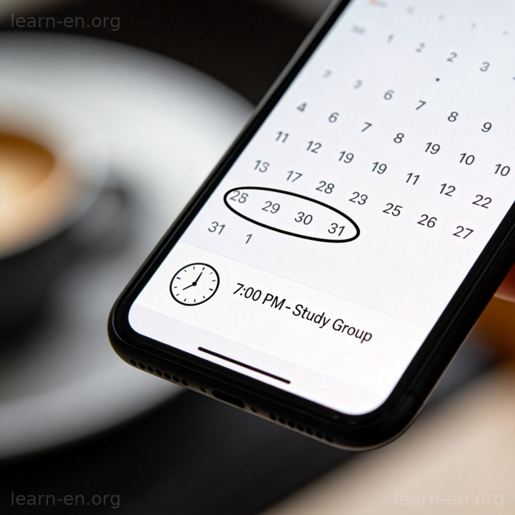 Smartphone calendar showing a specific scheduled time and date
