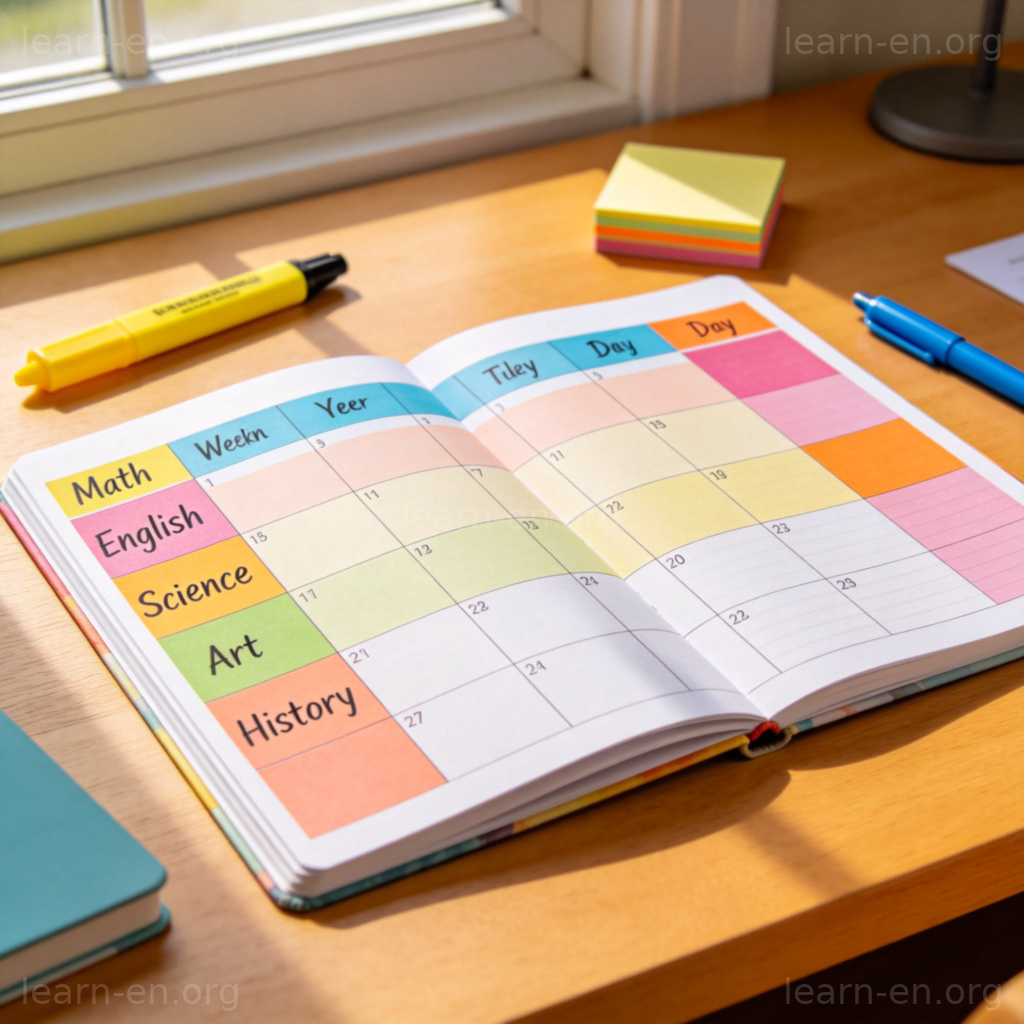 Timetable example: weekly planner with subjects