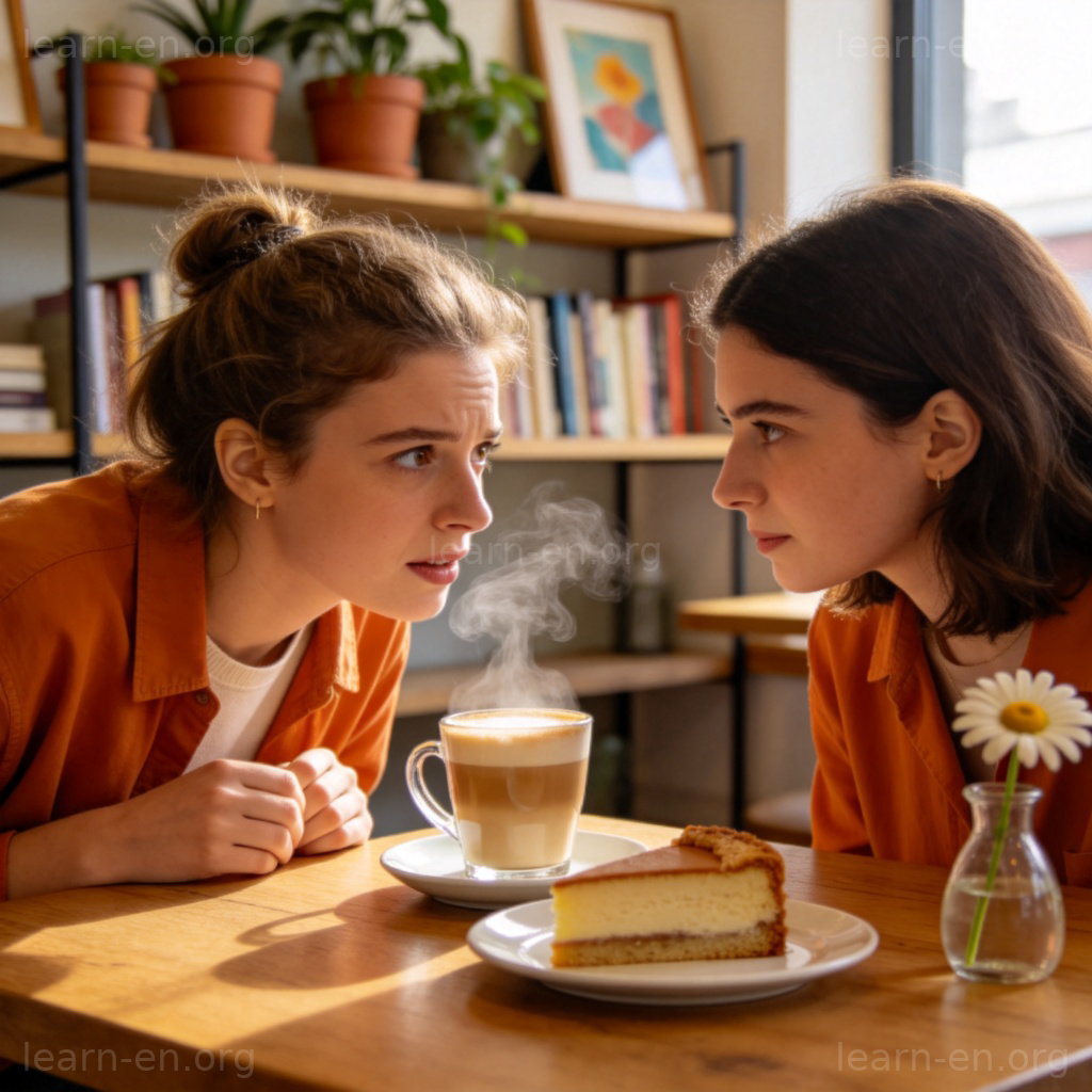 to be honest 短语图解：两位朋友在咖啡馆进行真诚对话的场景