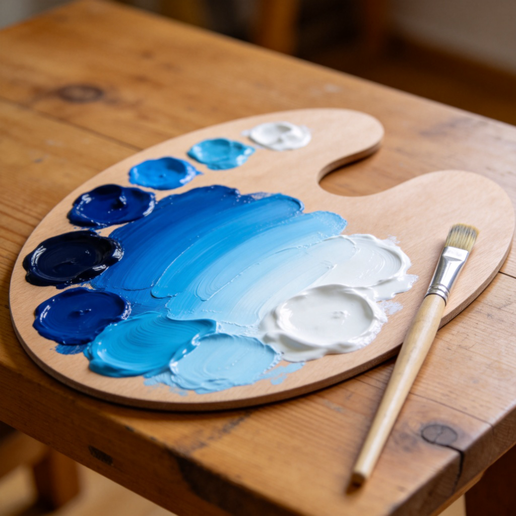 tone色调图解：调色板上蓝色颜料渐变过程