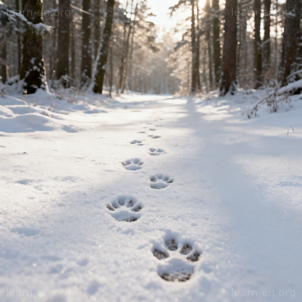 Track illustration: animal footprints in snow, showing the trace or footprint meaning.