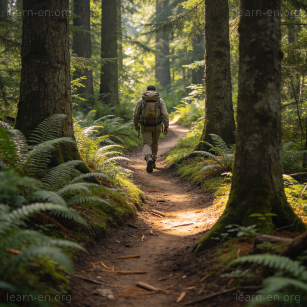Trail as narrow path winding through sunlit forest