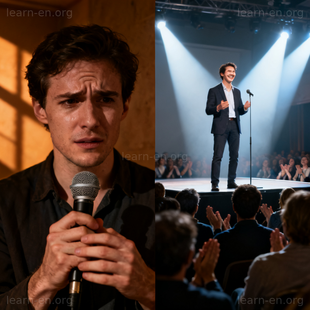 Transmute illustration of a person transforming from nervous to confident speaker