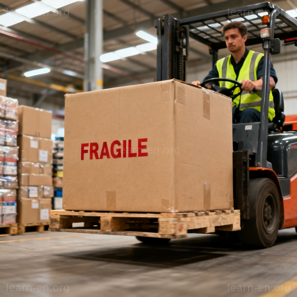 Transportation moving goods forklift lifting fragile box