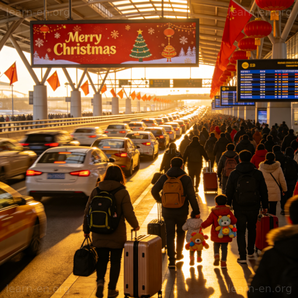 Travel during the holiday 场景：假日期间繁忙的机场或高速公路