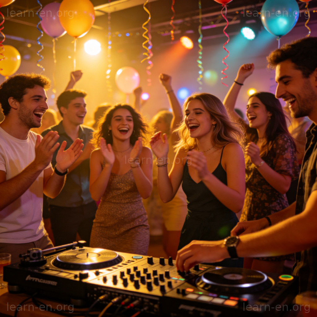 Friends laughing and excited at a party