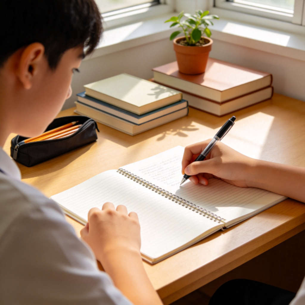 typically 含义图解：学生课后在书桌前专注学习的常见场景