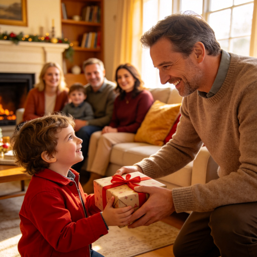 uncle图解：叔叔在家庭聚会中亲切送礼给孩子