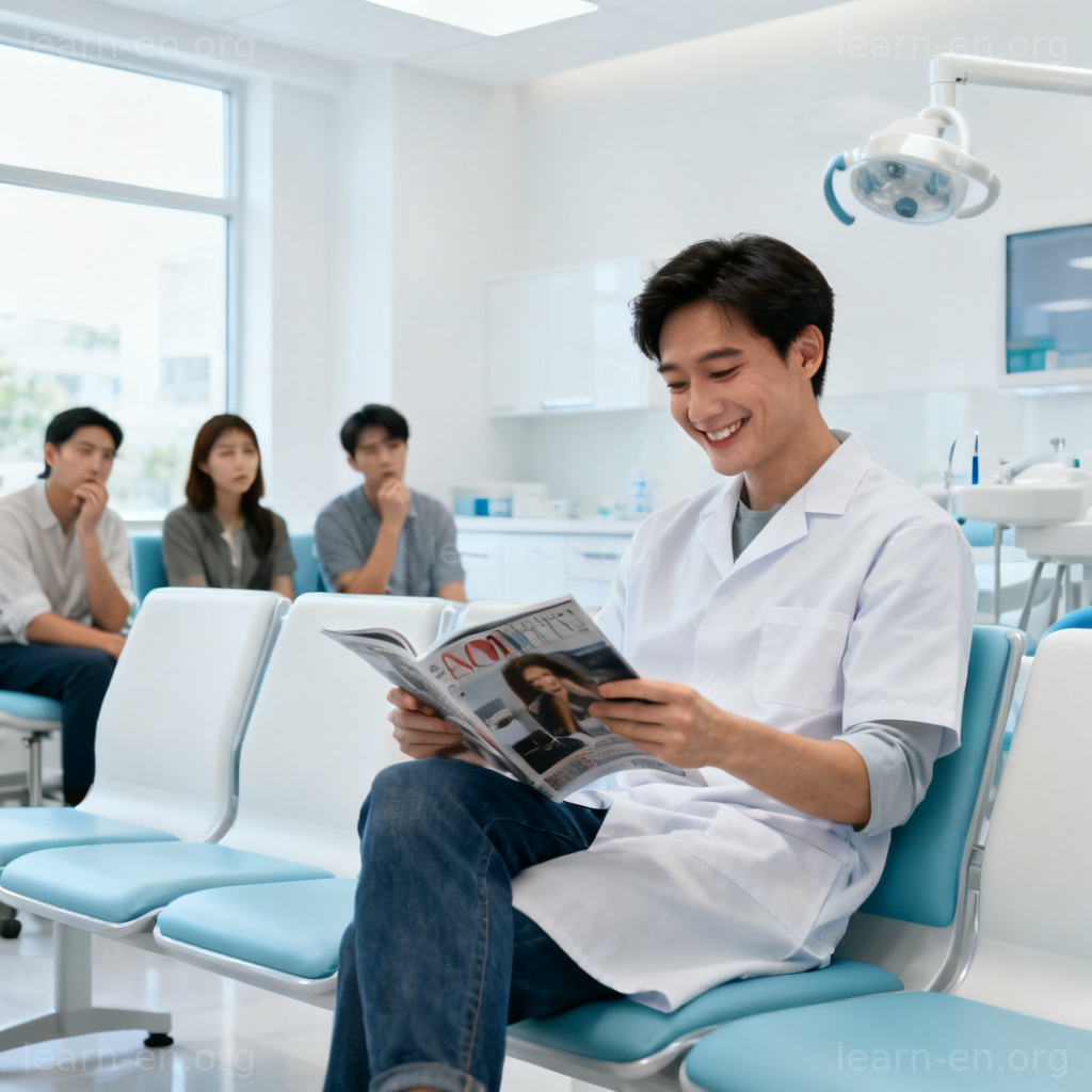 Unconcerned patient relaxed in dentist waiting room