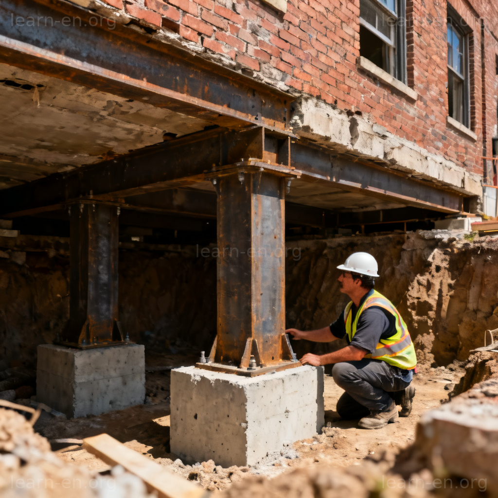 underpin 场景：建筑工人加固建筑地基结构