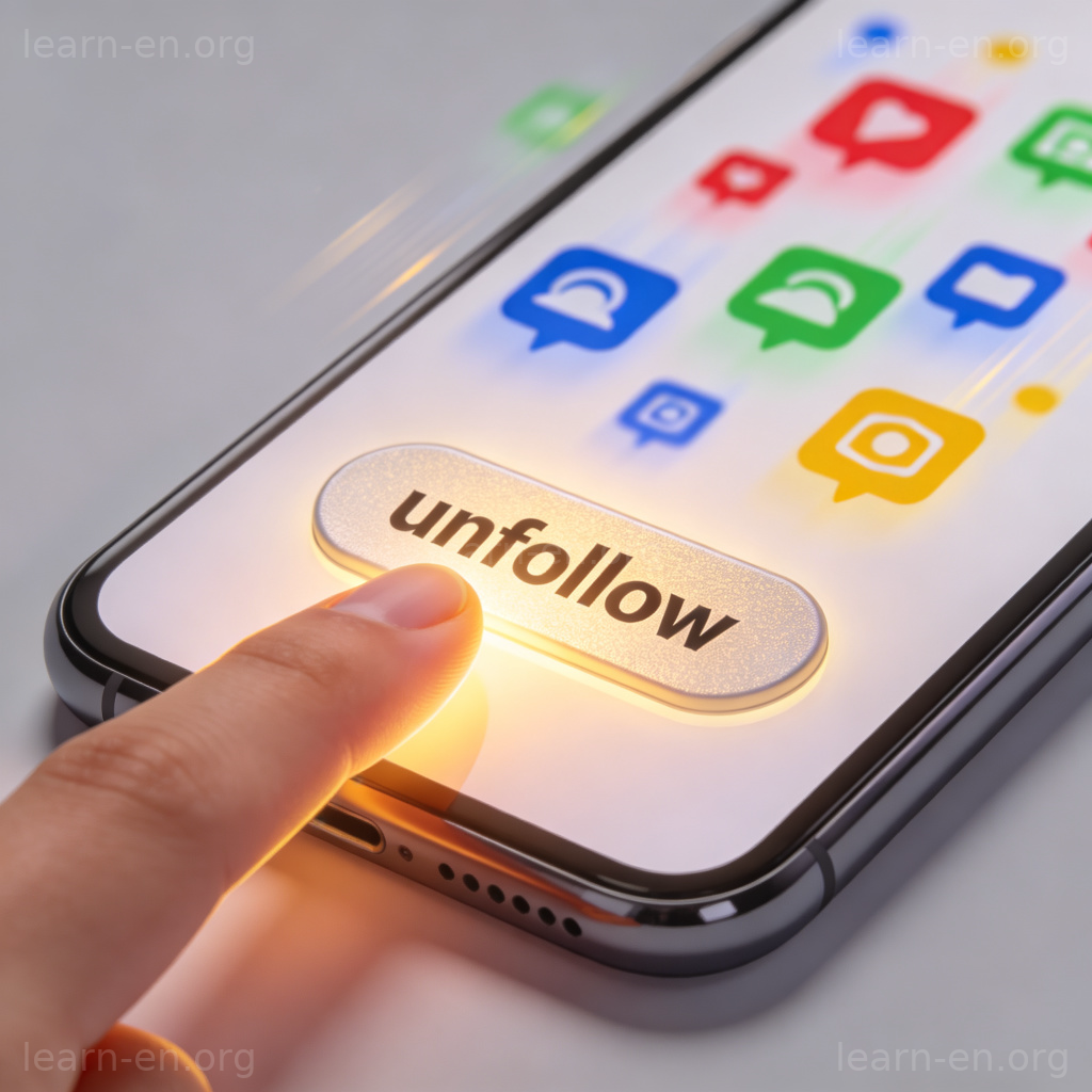 Bouton unfollow sur smartphone avec icônes réseaux sociaux