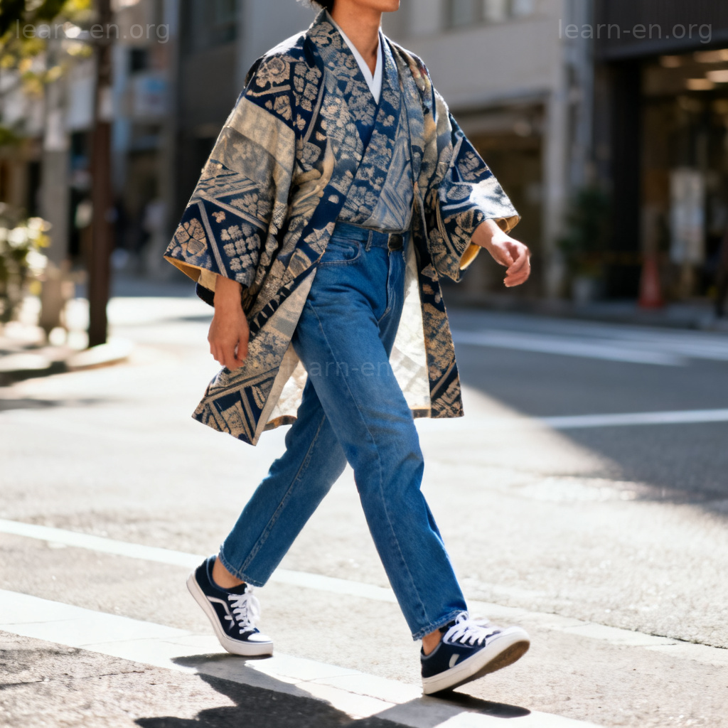 Unique as distinctive style shown by a person blending traditional and modern fashion.