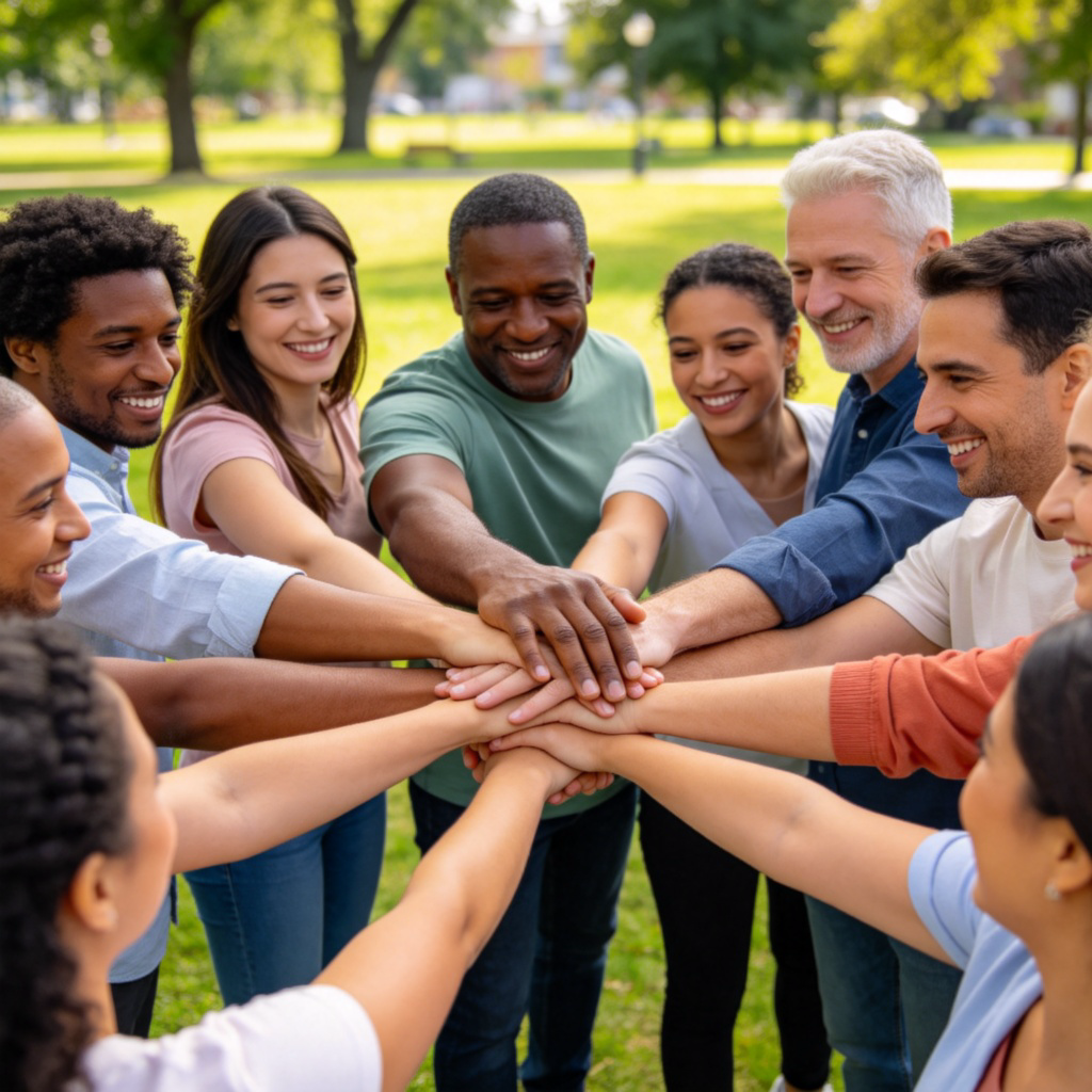 unite 团结含义图解：不同背景人群携手同心