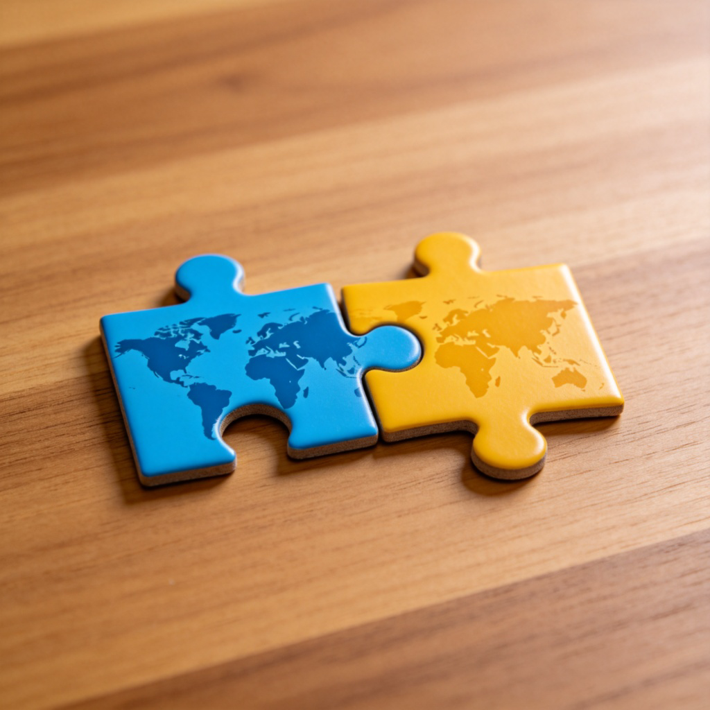 unite 联合含义图解：拼图组合成完整地图