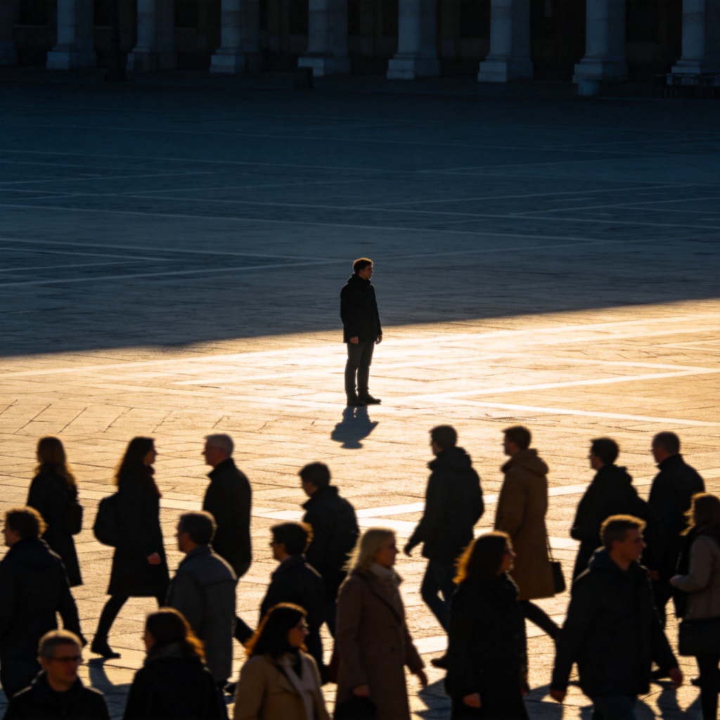 unknown 不出名含义图解：人群中未被注意的孤独身影